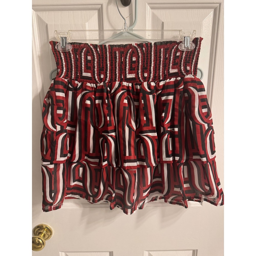 Michelle McDowell Marley Skirt Garnet Black Abstract Smocked Mini Gameday Large
